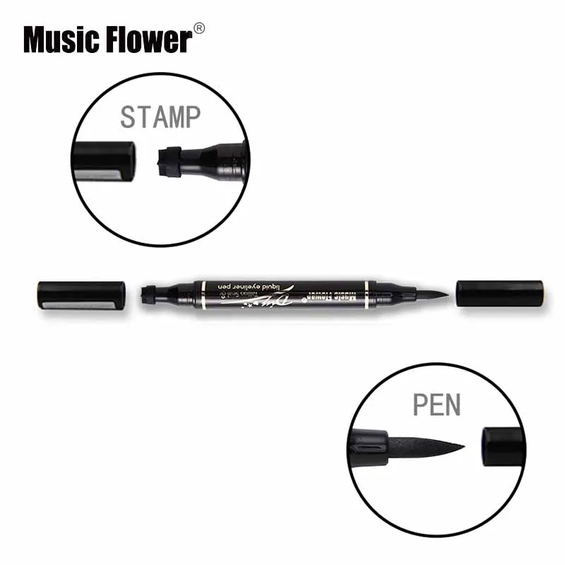 Music Flower брендовая жидкая подводка для глаз+ штамп с двумя концами, черный, карандаш-подводка для глаз, косметика, Водонепроницаемый стойкий макияж комплект