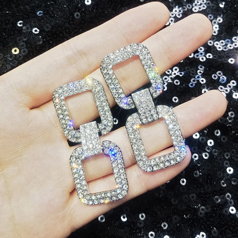 silver FYUAN, модные блестящие серьги-капли с большими геометрическими фигурами, роскошные золотые, серебряные, квадратные Стразы, женские вечерние ювелирные изделия, подарок - Окраска металла: silver
