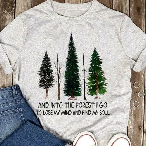 Футболка мужская хлопковая повседневная серая с надписью PINE Into The Forest I Go To Lose My Mind