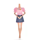 Одежда для кукол, летнее платье с коротким рукавом и цветочным принтом, джинсовая мини-юбка принцессы для кукол, 1 комплект = 1 юбка + 1 футболка