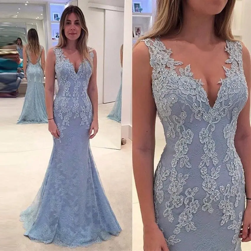 Элегантные длинные вечерние платья с глубоким v-образным вырезом и кружевами в