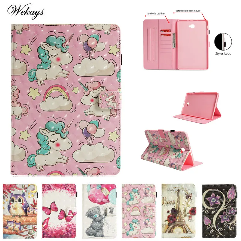 

3D Cute Cartoon Unicorn Leather Cover Case For Samsung Galaxy Tab A6 A 6 2016 10.1 T585 T580 SM-T585 Tablet Case Coque Funda