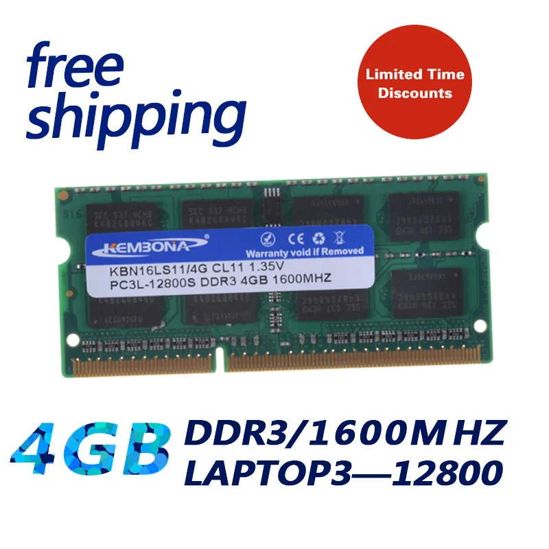 Ноутбук KEMBONA, модуль для ноутбука ОЗУ, SODIMM для DDR3L, 1600 МГц, 4 Гб, PC3L-12800S DDR3, без ECC, 1,35 контактов, в