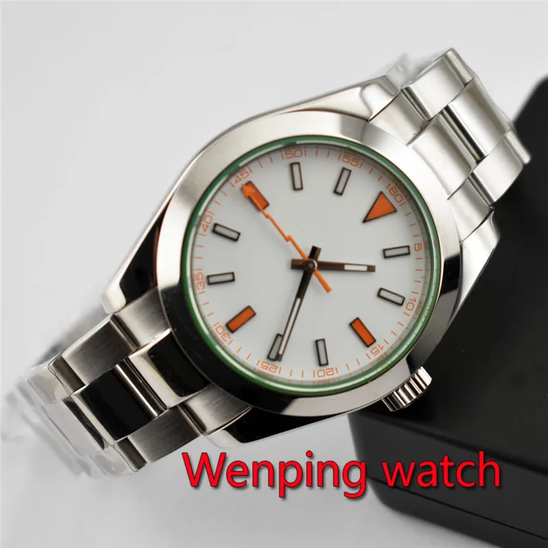 40 мм белый стерильный циферблат с оранжевым сапфировым стеклом автоматические