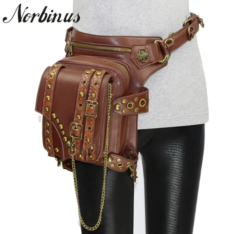 

Norbinus Men Steampunk Waist Bag Fanny Pack Women Motorcycle Shoulder Crossbody Bag Drop leg Thigh Belt Holster Bag Riding Pouch