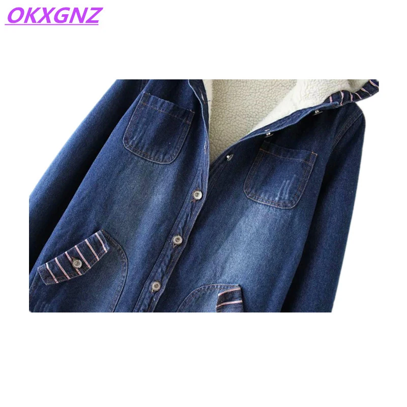 Зимняя женская джинсовая куртка флокированные пальто новые модные хлопковые