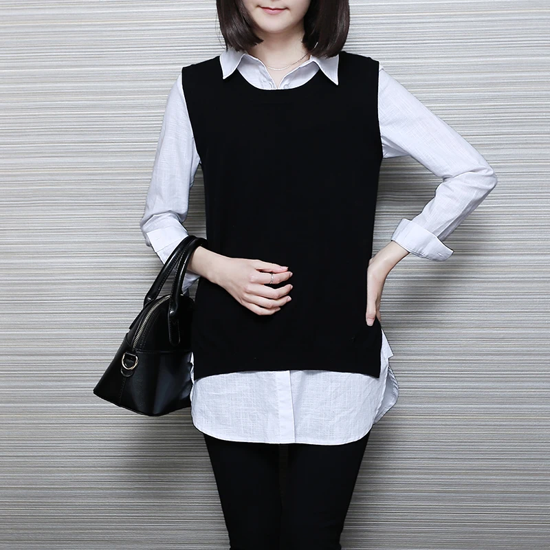 Свитер без рукавов Жилет Корейский Стиль Пуловер Вязаный Изящные Высокого
