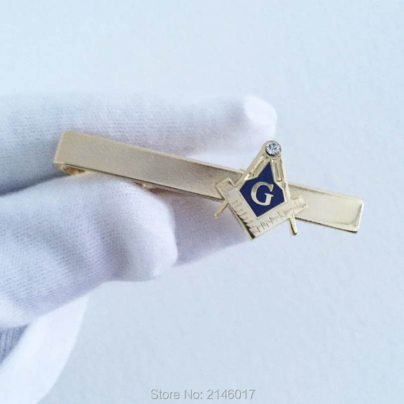 

Freemason Blue Lodge Masonic Masonry Tie Clips Square and Compass Gold Color Rhinestone Fashion Men's Neck Tie Clip Bar