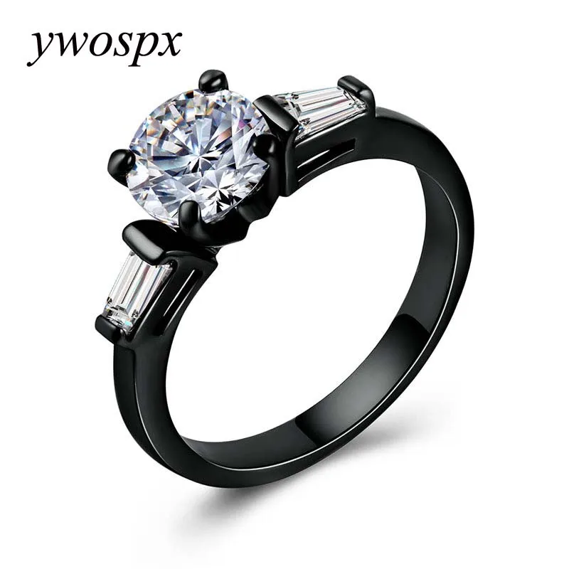 YWOSPX Elegant AAA Zircon Anel Black Rings for Women CZ Jewelry Wedding Crystal Anillos Engagement Statement Ring Gift | Украшения и