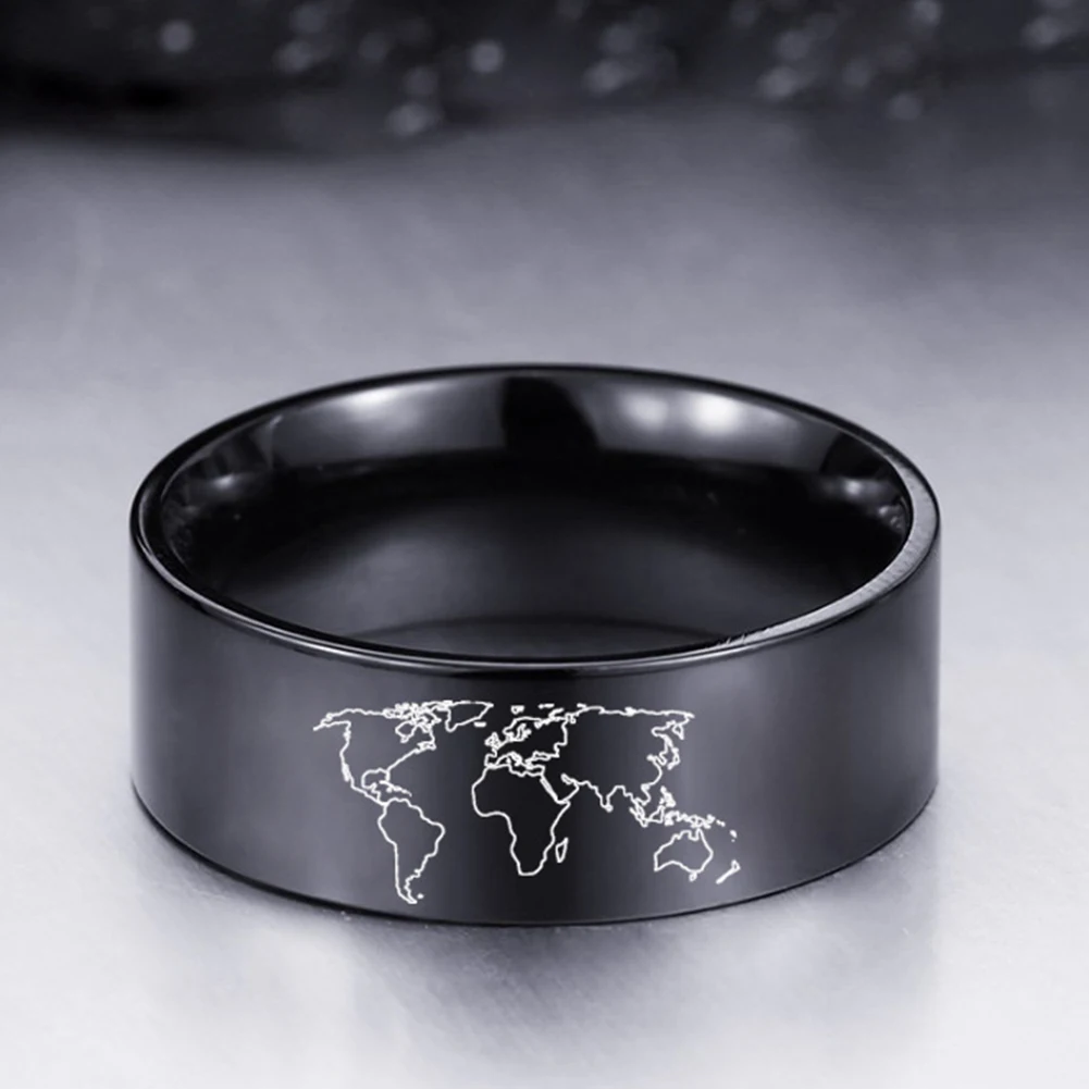 1Pc Men Fashion Jewelry Gift Titanuim Steel World Map Pattern Ring Band Decor | Украшения и аксессуары
