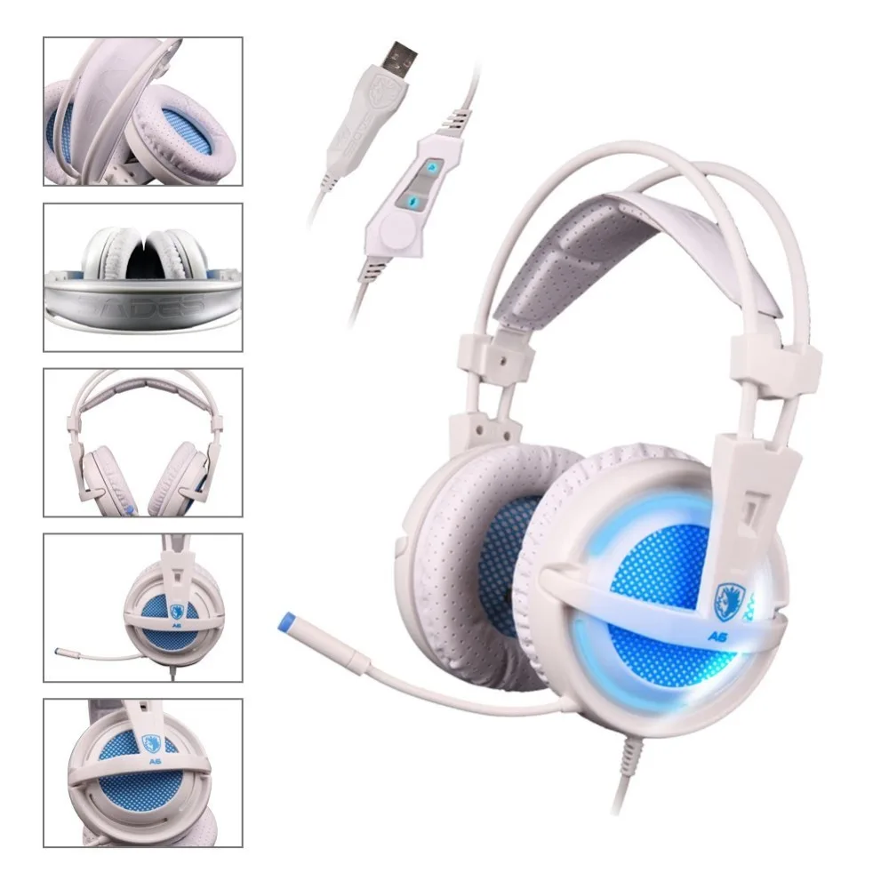 Sades A6 USB 7 1 Surround Sound стерео игровые наушники за ухо Шум изоляции дыхание светодио