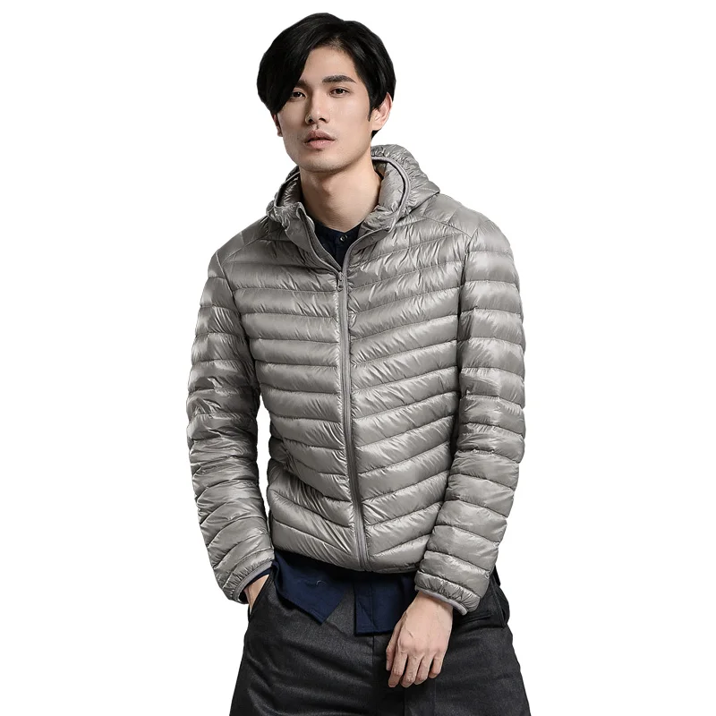 New Spring Autumn Fashion Light Thin Hooded Down Coats Men 90% White Duck Down Coat  Casual Solid Full Sleeve Jackets Man Mw382
