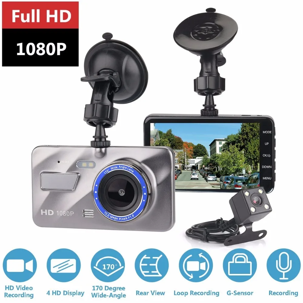Видеорегистраторы для автомобилей Двойной объектив автомобиля Камера Full HD 1080 P 4