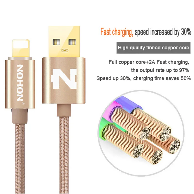 USB кабель NOHON для Apple iPhone 8X7 6 6S Plus 5 5S 5C SE iOS 10 9 8 iPad iPod кабели быстрой зарядки провод