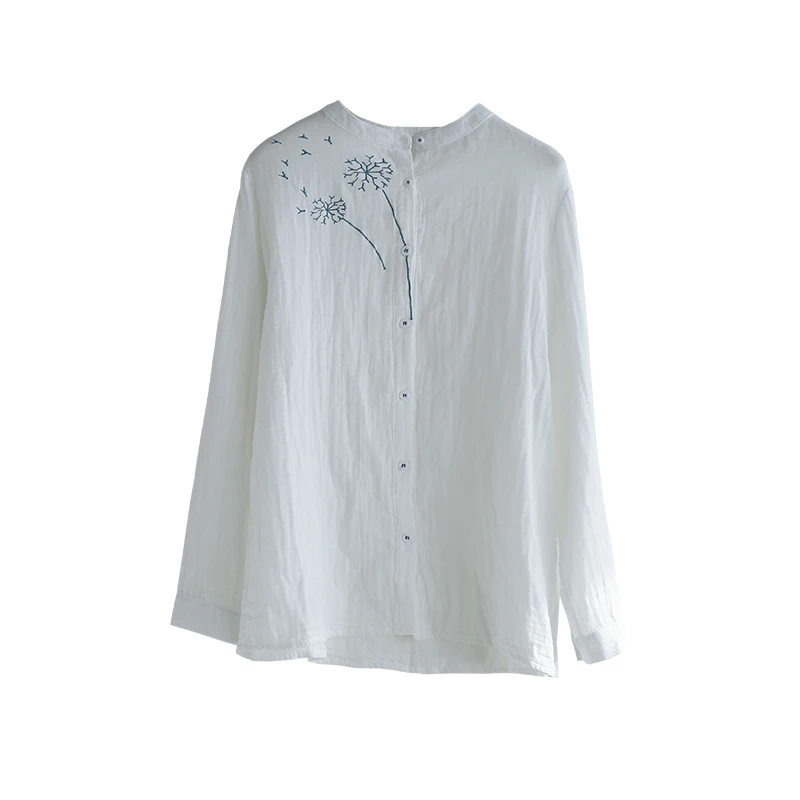 Женская рубашка с воротником-стойкой белая однобортная свободная двухслойная