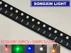 100 шт. (5 цветов x 20 шт.) Боковые SMD 0805 (0802 светодиодный белые, красные, зеленые, желтые, синие светоизлучающие диоды SMT лампы в ассортименте