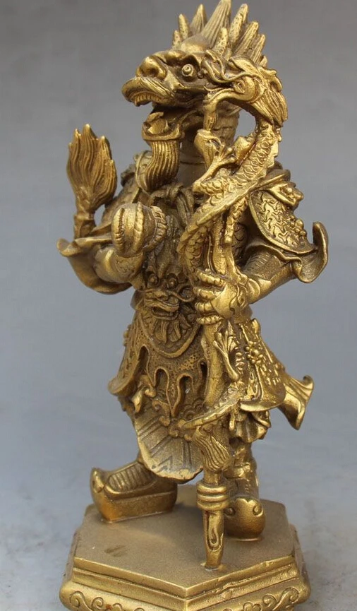 WBY---607+++6&quot Chinese Bronze Buddhist Warrior Protect Stand Dragon King Ball Buddha Statue | Дом и сад
