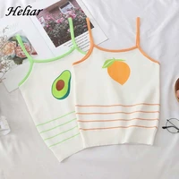 heliar spaghetti camisoles 2019 summer female knitted striped o neck tanks women fruit printed camisole sleeveless femme camis