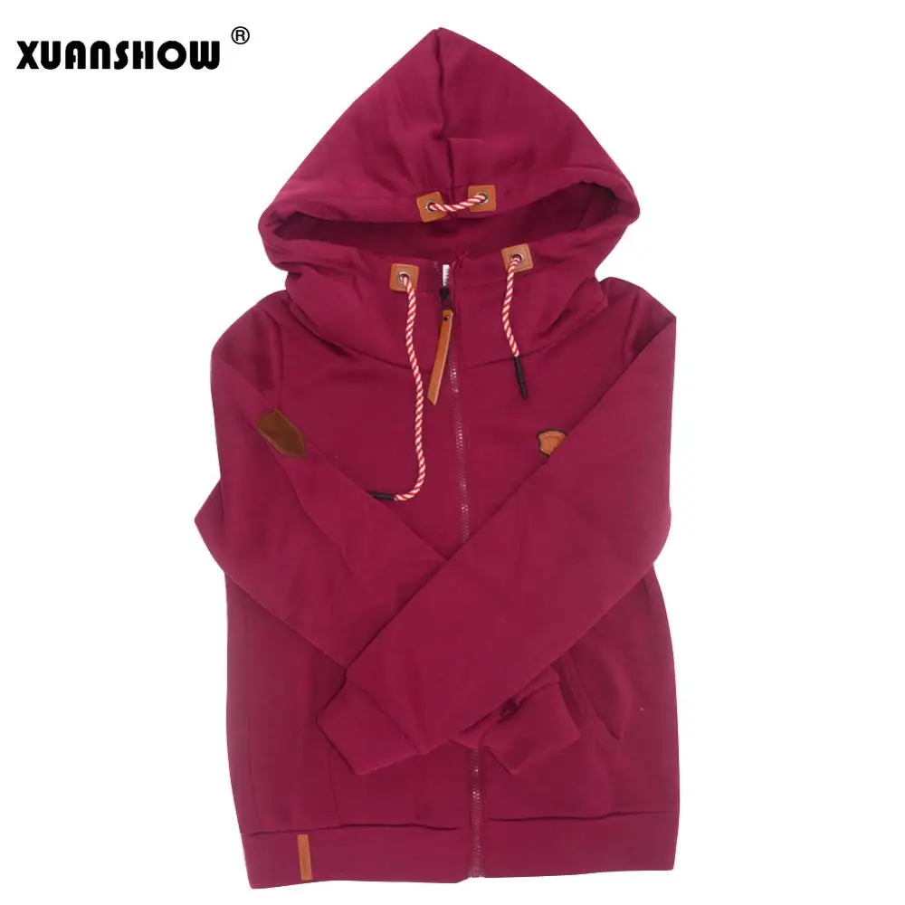 Fuchsia XUANSHOW женщины мода толстовка Куртка застежка-молния воротник Молния Толстовки Длинный рукав пуловер Спортивные костюмы XXXXL толстовки - Цвет: Fuchsia