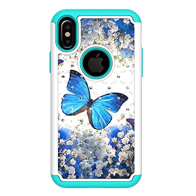 Роскошные Чехлы для iPhone X 6 7 8 Plus 6splus XS XR Max с принтом в виде сверкающих бабочек единорога цветов 2 в 1 шт+ силиконовый чехол - Цвет: 6