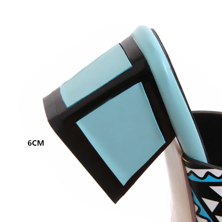 Женские шлепанцы на квадратном каблуке PXELENA летние с принтом большие размеры 34-43