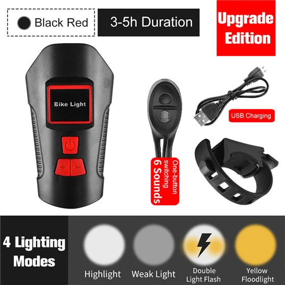 Upgrade Black Red WEST BIKING передняя фара для велосипеда светильник велосипеда вспышка светильник руль фонарь Рог Скорость метр ЖК-дисплей Экран зарядка через usb Велоспорт головной светильник - Цвет: Upgrade Black Red