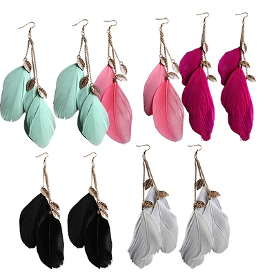 Серьги Подвески ручной работы с листьями и перьями серьги подвески на цепочке