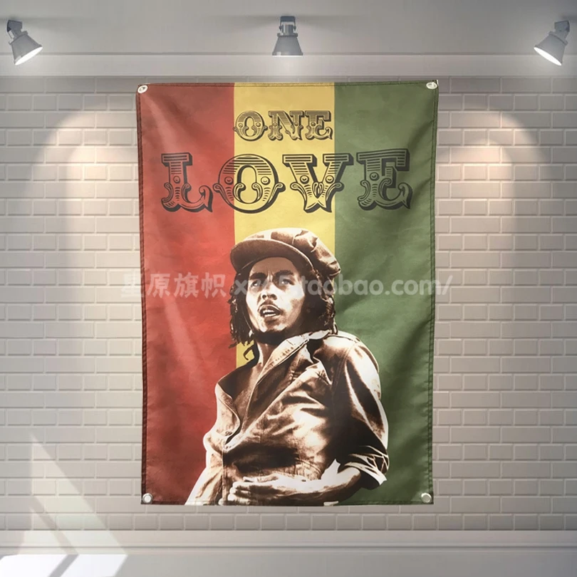 

Bob Marley One Love Banner Music Rock Band Reggae Jamaica Home Decoration Hanging flag 4 Gromments in Corners 3*5FT 144cm*96cm