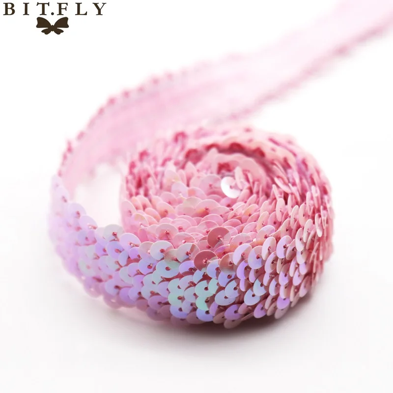Pink BIT. FLY 5 ярдов 30 мм Блестки Бисероплетение отделка Кружева блестки ленты Свадьба Рождество DIY ручной работы шитье шторы аксессуары украшения - Цвет: Pink