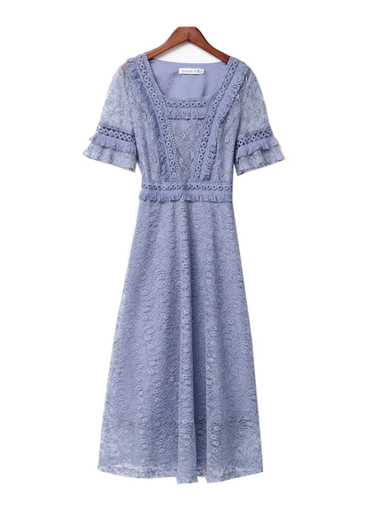 Женское кружевное платье в Корейском стиле однотонное длинное большого размера