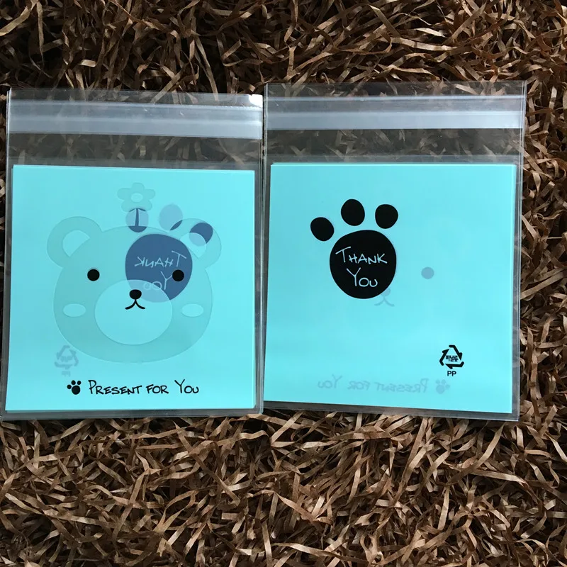 100 шт./лот милые детские синие сумки с медведем для печенья конфет закуски