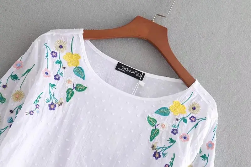 2018 Новый Для женщин Vestidos Статус цветок вышивка белый Женская рубашка блузка