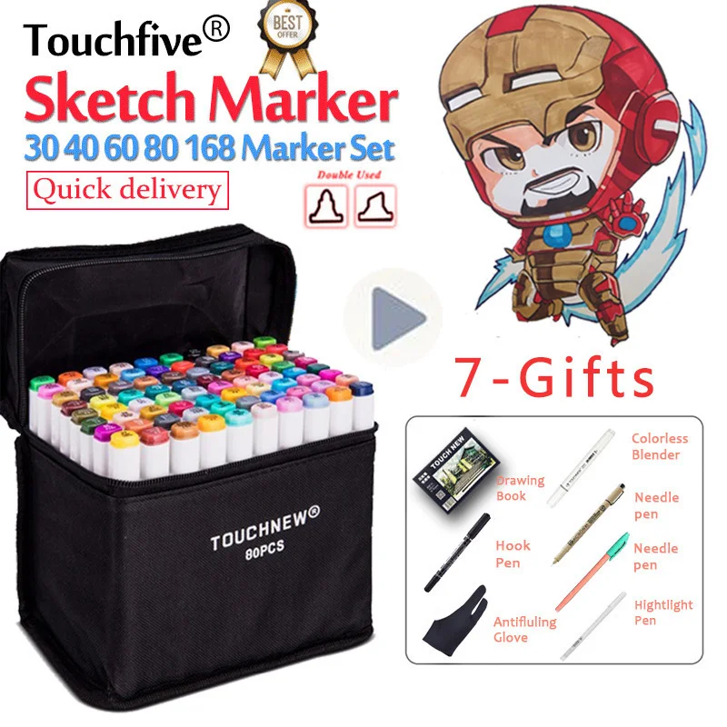 

Touchfive 30 40 60 80 168Colors Dual Head marker pen Set Sketch Markers Brush Pen For Draw Manga Design Art Supplies