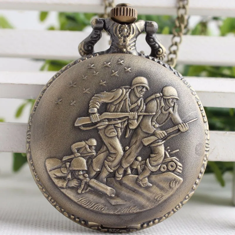 TIEDAN Vintage Quartz Pocket Watch with The Fighting Soldier Design Antique Fob Pendant Chain for Unisex Gift | Наручные часы