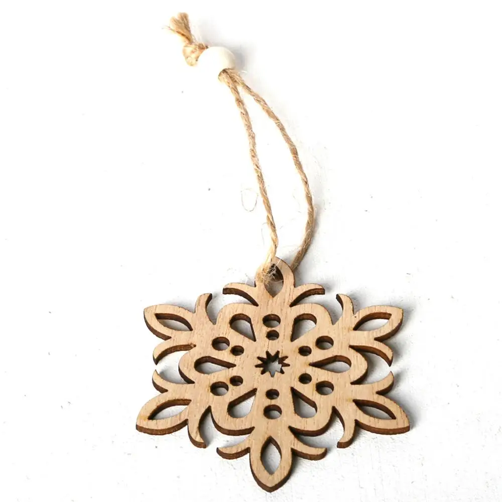 3pcs/set Christmas Tree Snowflake Hanging Pendant with Rope Beads Ornament Wooden DIY Crafts Party Decor Gifts | Дом и сад