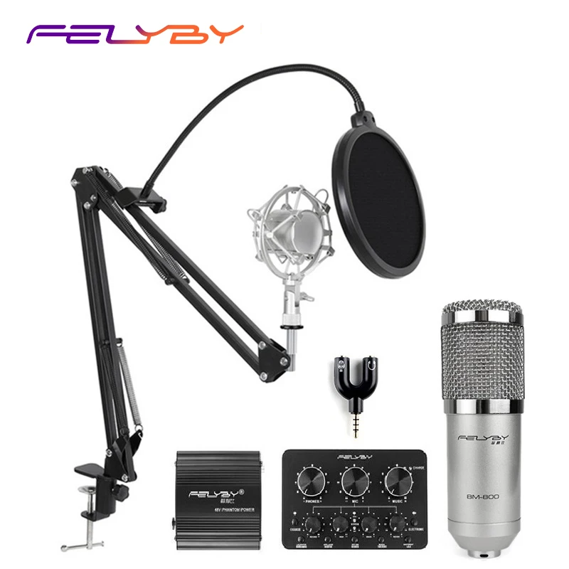FELYBY Профессиональный bm800 конденсаторный микрофон 48 В фантомное питание