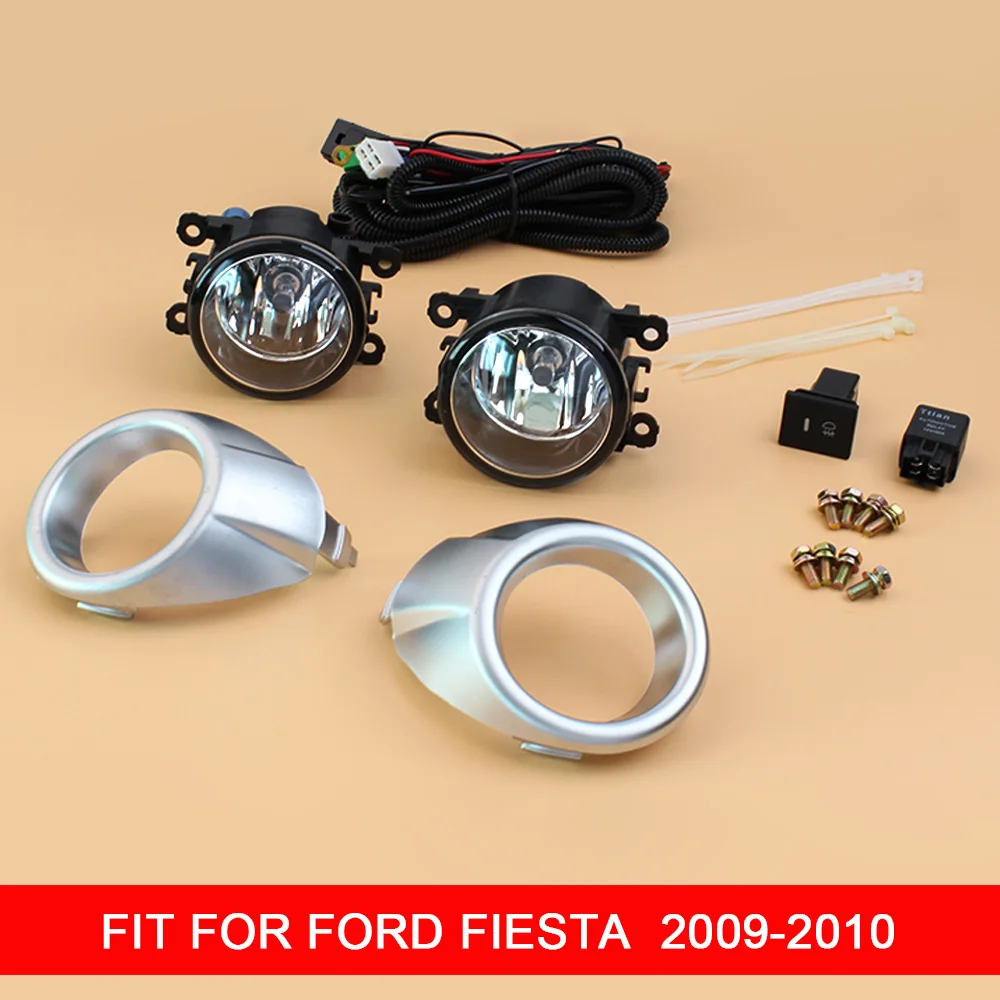 Fog Light Set 1 пара Автомобильная 12В противотуманная фара в сборе с туман светильник крышки и провода реле переключатель кнопка для форд фиеста 2009 2010 - Цвет: Fog Light Set