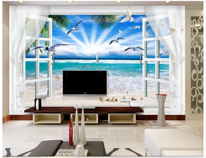 3d photo wallpaper Custom High end murals for walls 3 d Stereo Outside the Great Beach Living Room TV Backdrop wall | Обустройство
