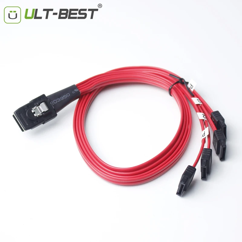 ULT BEST Mini SAS 36Pin SFF 8087 Male to 4 SATA 7Pin female Cable Host/контроллер до Target/Backplane 0 5 M Red|mini sas|4 satasata male