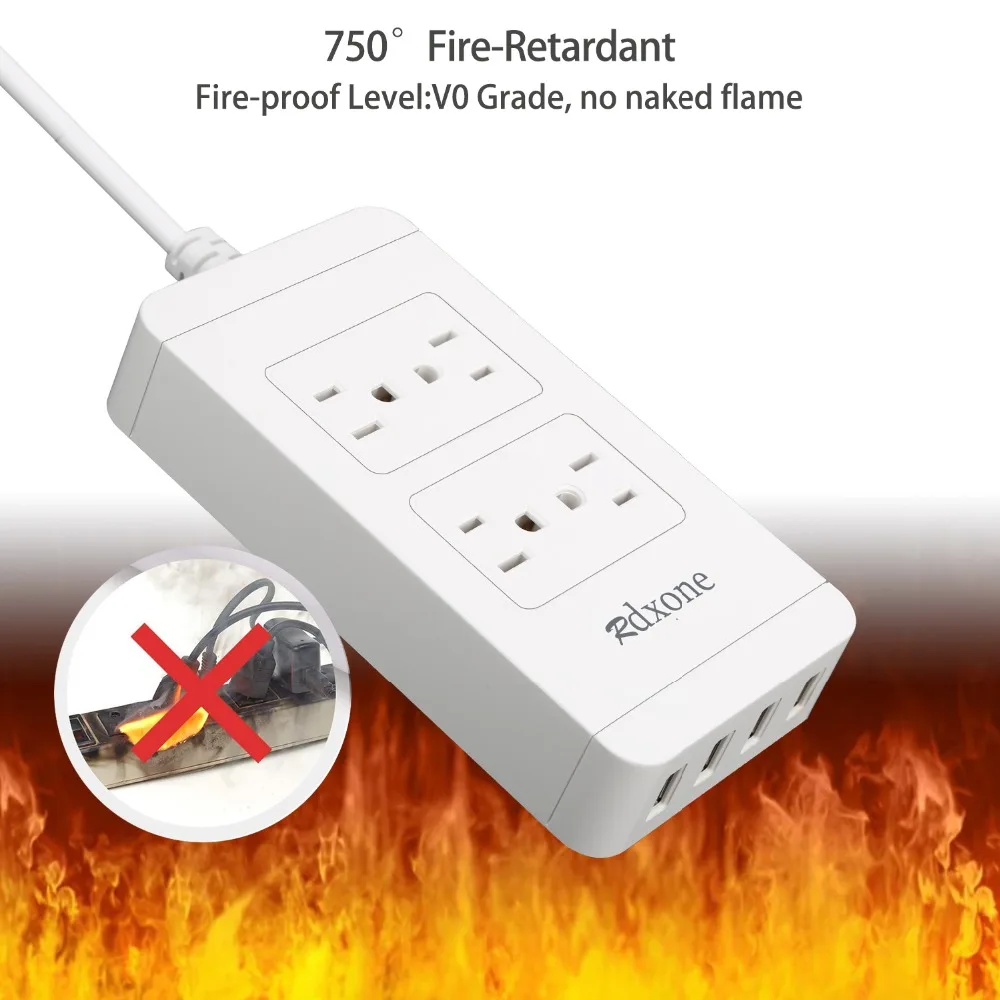 Блок питания с USB Rdxone 4 выходная Защита от перенапряжения блок 6 футов шнур 1700j