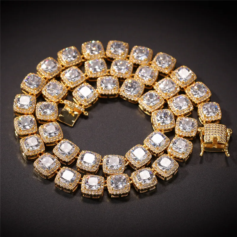 

1PCHip Hop Bling Men's Square Zircon Necklace Gold and silver 2 colors optional Senior couple jewelry gift