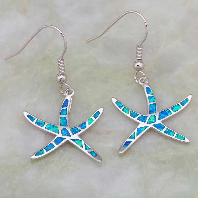 Серьги-капельки с голубым огненным опалом серебряного цвета | Украшения и