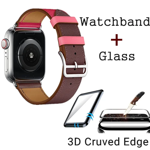 Bordeaux Rose Ремешок из натуральной кожи с логотипом Herm для Apple Watch Series 5, 4, 3, 2, 1, 44 мм, 40 мм, сменный ремешок для наручных часов iWatch - Цвет ремешка: Bordeaux Rose