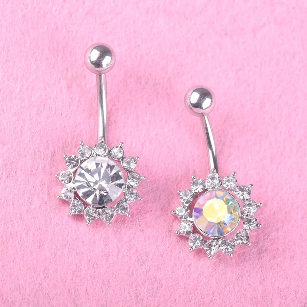 Мода 1 шт белый цвет AB циркон цветок в форме пирсинга пупка из нержавеющей стали