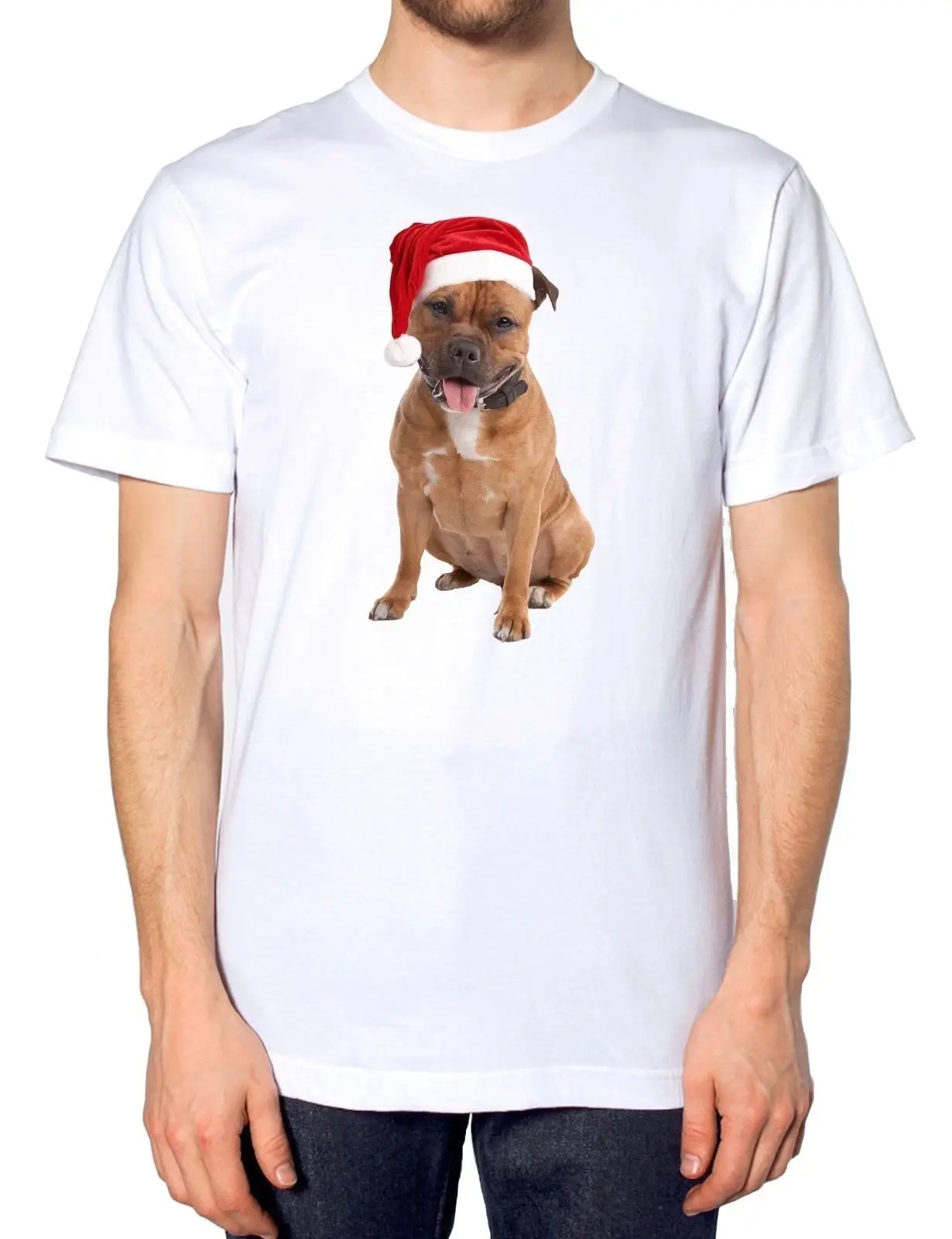 Стаффордширский бультерьер Staffie Санта Hat Рождество футболка Щенок владельца