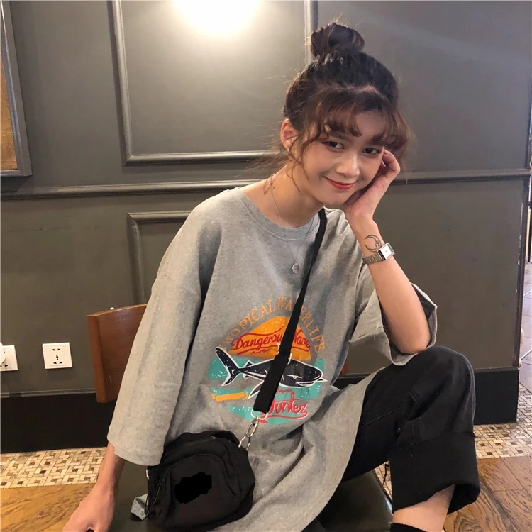 YouGeMan женская футболка 2019 корейский Ulzzang Harajuku Топ для женщин s мультфильм печатных