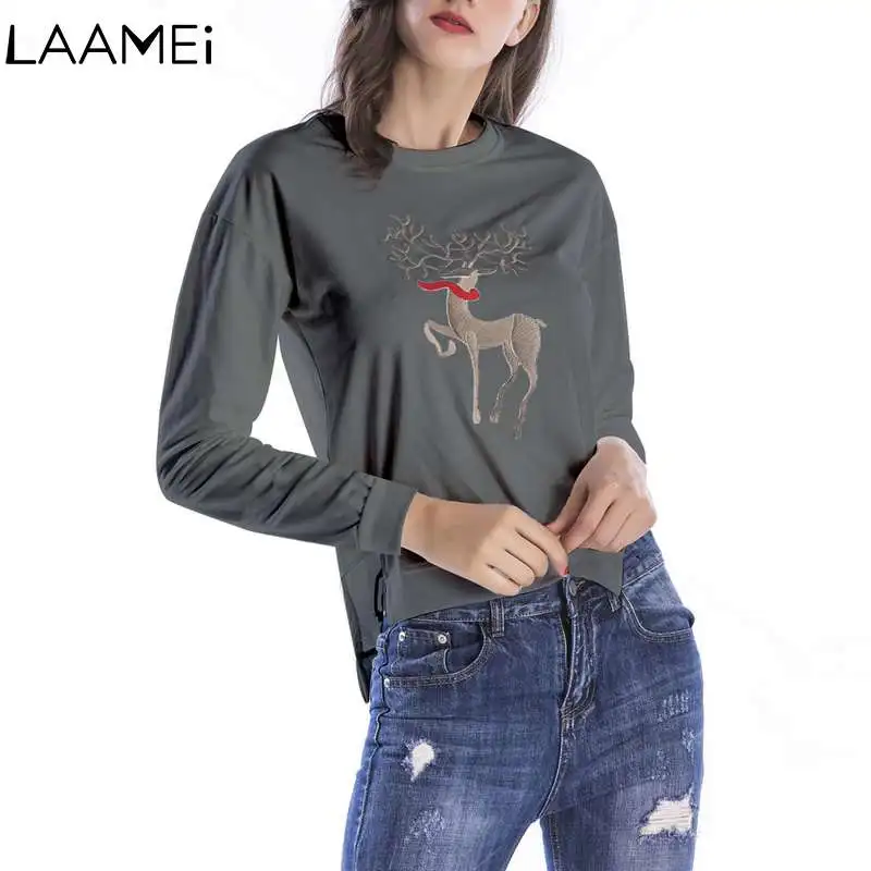 Laamei 2018 новая рубашка с длинными рукавами большие размеры круглый вырез горловины