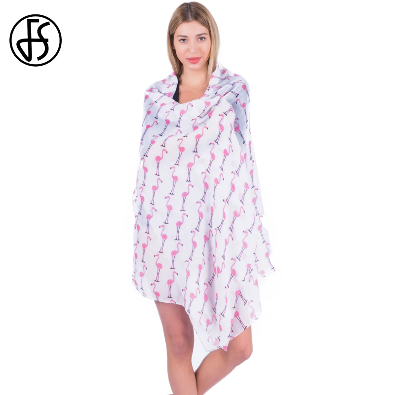 Женская длинная шаль накидка FS хиджаб Пашмина шарф с принтом флагминго женские