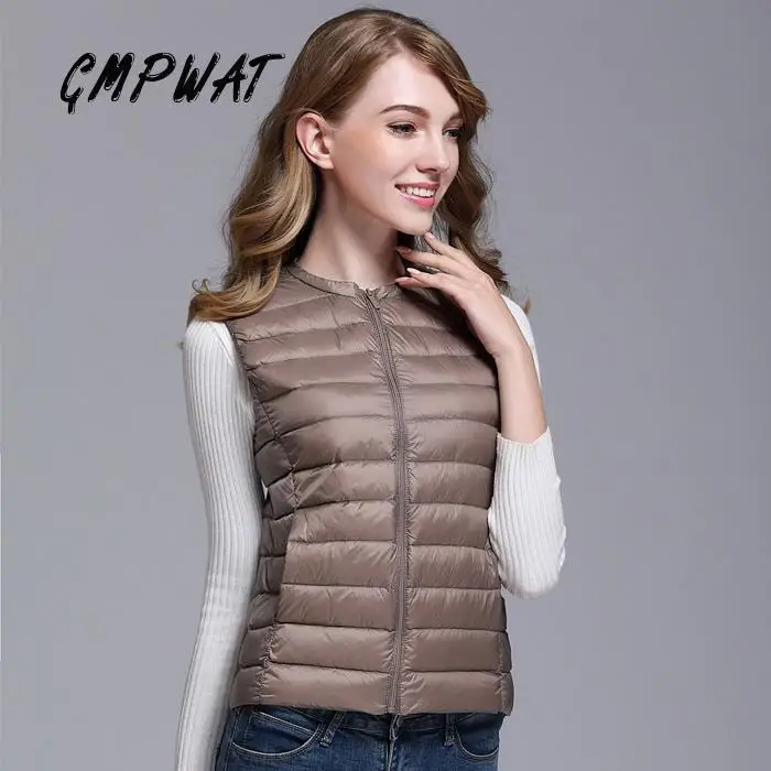 GMPWAT New Autumn Women White Duck Down Vest Ultra Light Jacket Winter Round Collar Peter Pan Slim Sleeveless Coat | Женская одежда