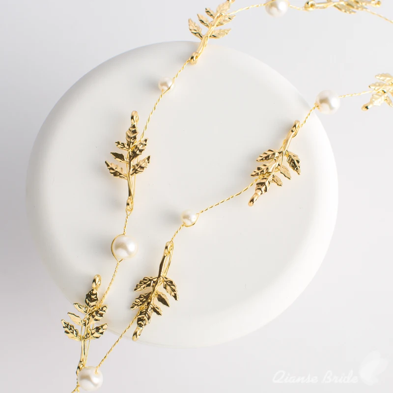 Великолепный ручной оголовье женские жемчужные украшения лоб сусальное золото